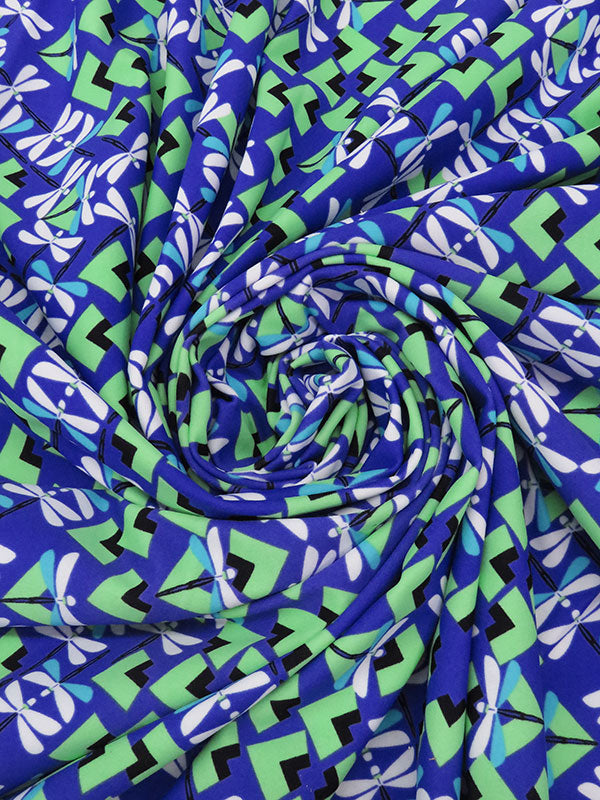 Cobalt/Tree Frog Green/Baby Blue/Multi Nylon/Lycra Geometric Dragonfly Print Swimwear/Activewear Knit 56W