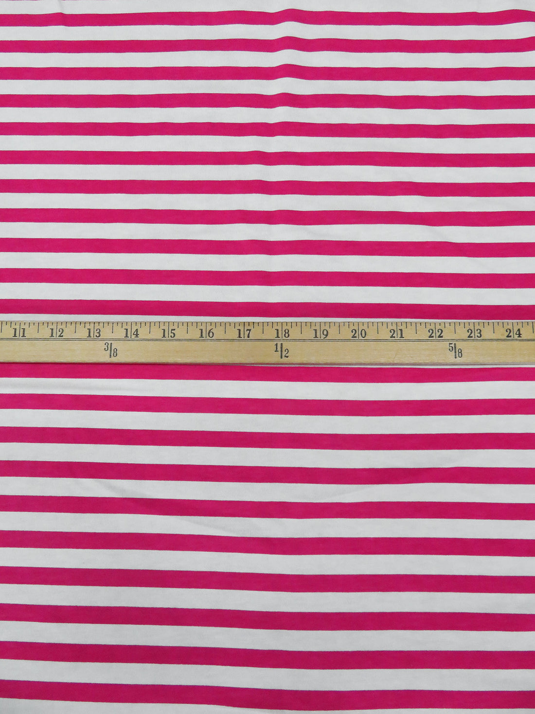 Cerise Pink/White 100% Cotton Horizontal Stripe Print Jersey Knit 56W