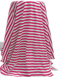 Cerise Pink/White 100% Cotton Horizontal Stripe Print Jersey Knit 56W