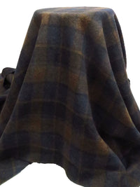 Brown/Blue 100% Wool Plaid Felted Coating - NY Designer -  58W