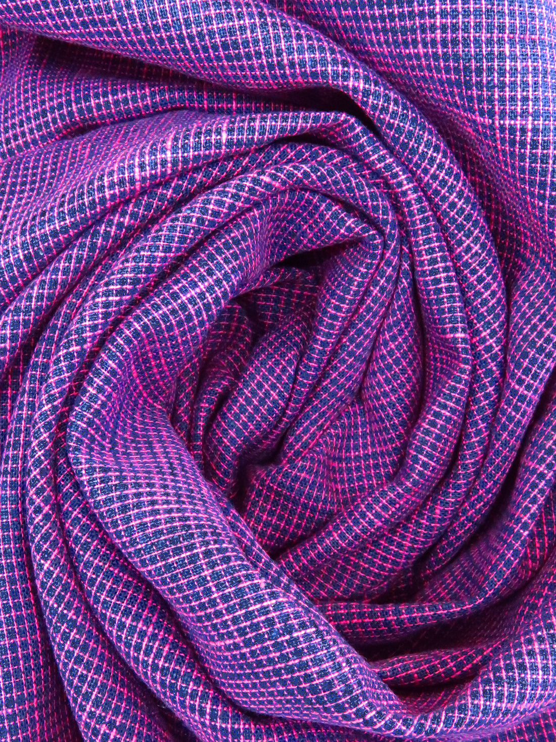 Magenta/Dark Blue 100% Cotton Yarn-Dyed Mini Plaid Shirting - Imported From Japan - 43W