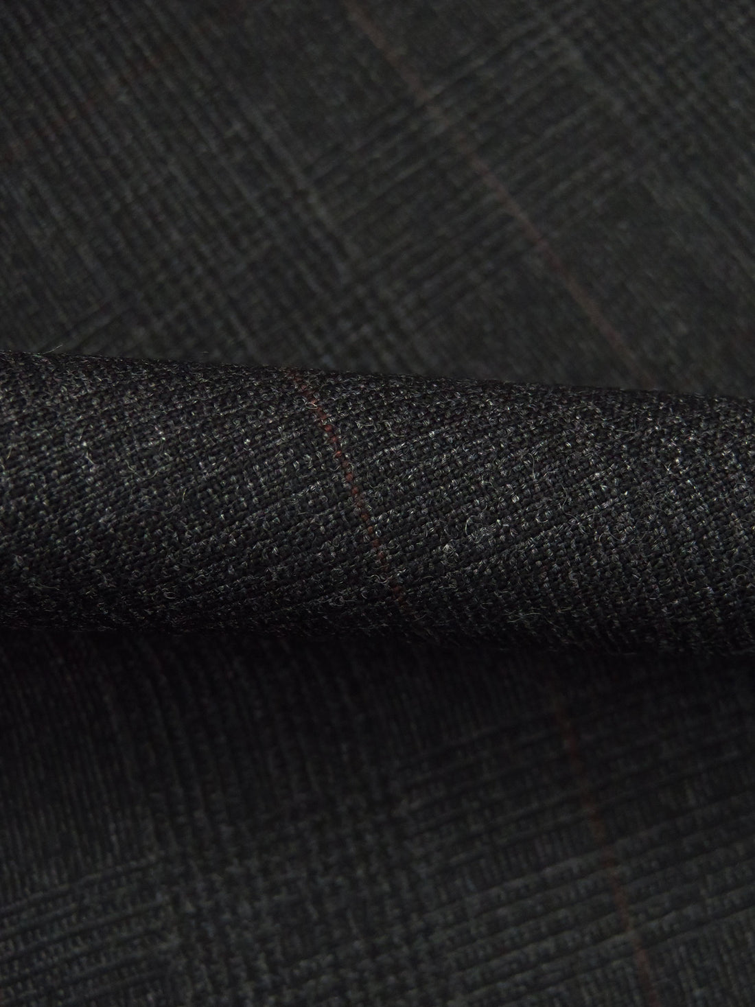 Charcoal/Black/Red Bean Wool/Nylon Glen Plaid Weave Suiting - Imported From Italy - 58W