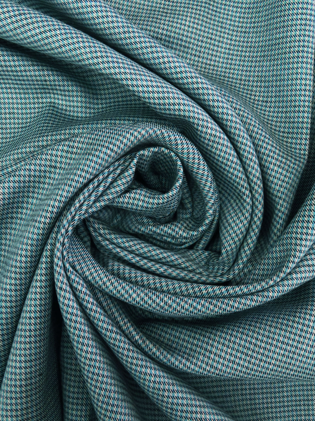 Teal/Black/Cream 100% Cotton Mini Check Plaid Shirting - Imported From Japan -  45W