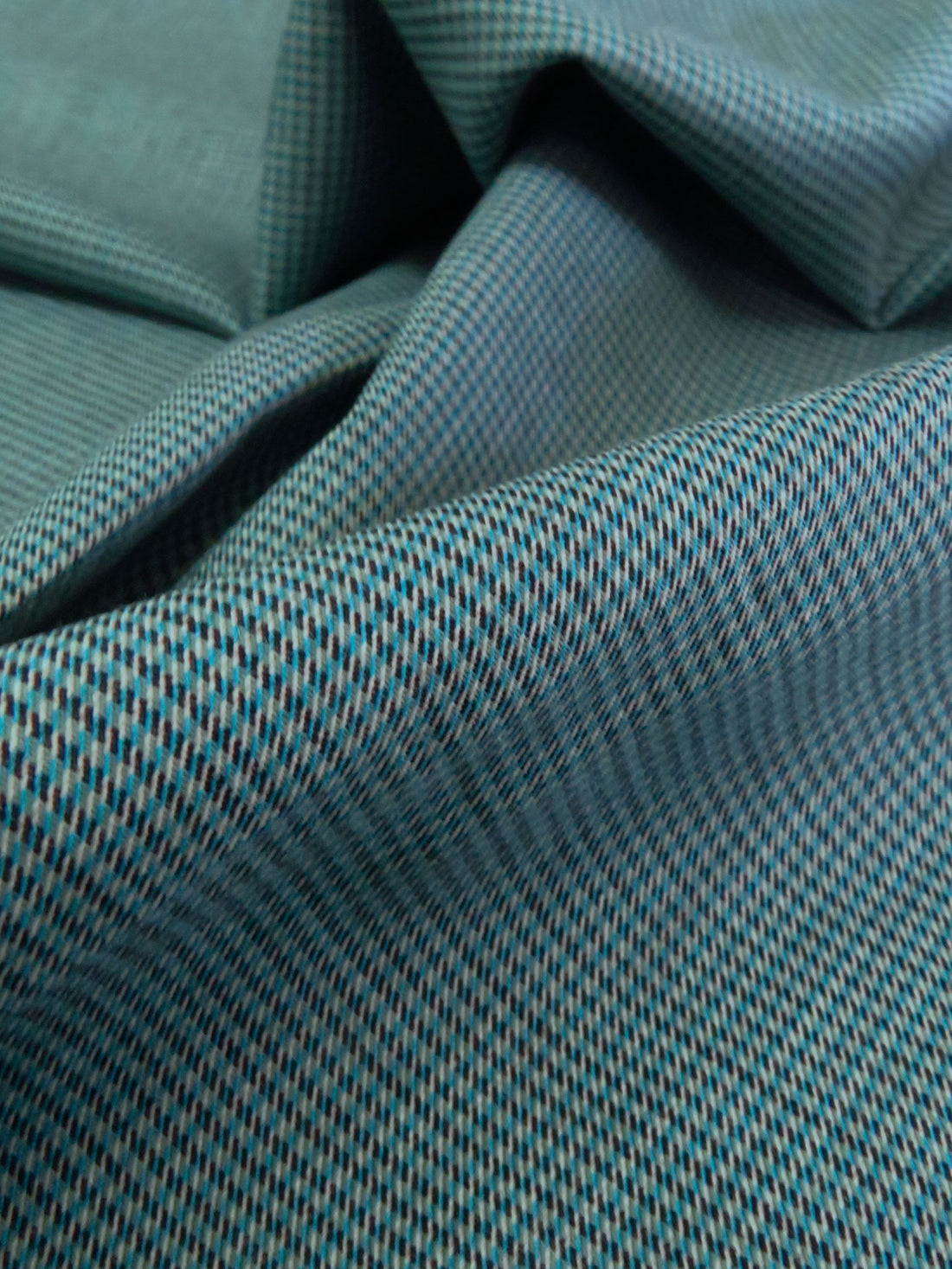 Teal/Black/Cream 100% Cotton Mini Check Plaid Shirting - Imported From Japan -  45W