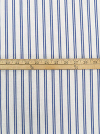 Steel Blue/White 100% Cotton Double Vertical Stripe Shirting - Imported From Japan - 44W
