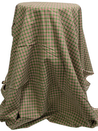 Dark Olive Green/White/Lemon/Carmine 100% Cotton Yarn-Dyed Plaid Brushed Shirting - Imported From Japan - 44W