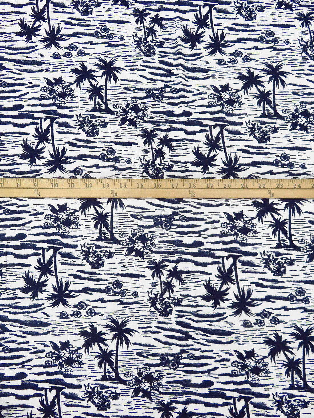 Midnight Blue/White Linen/Rayon Palm Beach Print Shirt Weight Woven - LA Designer - 57W