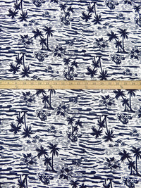 Midnight Blue/White Linen/Rayon Palm Beach Print Shirt Weight Woven - LA Designer - 57W