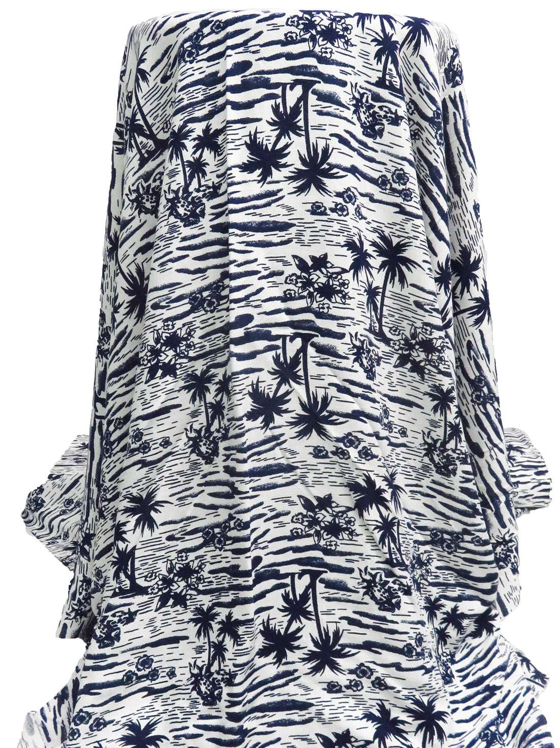 Midnight Blue/White Linen/Rayon Palm Beach Print Shirt Weight Woven - LA Designer - 57W