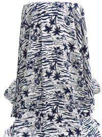 Midnight Blue/White Linen/Rayon Palm Beach Print Shirt Weight Woven - LA Designer - 57W