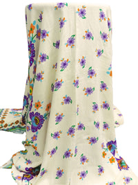 Beige/Sky Blue/Carrot/Multi Linen/Rayon Double Border Floral Print Shirt Weight Woven - LA Designer - 56W