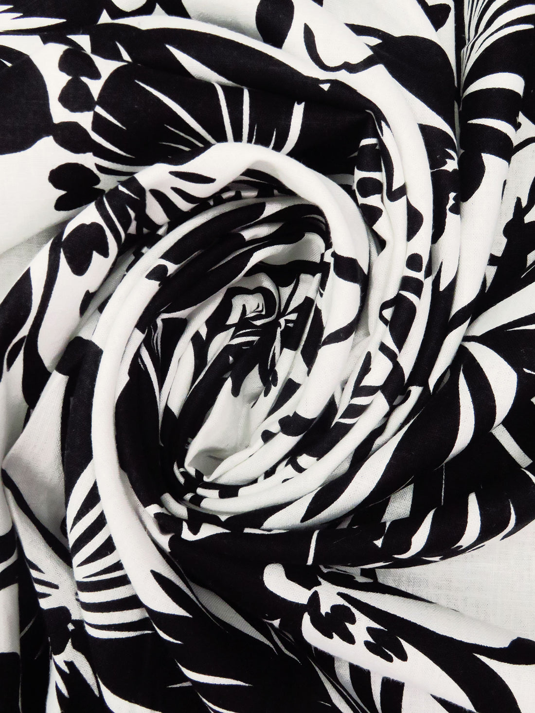 Black/White Linen/Cotton Tropical Print Shirt Weight Woven - LA Designer - 53W