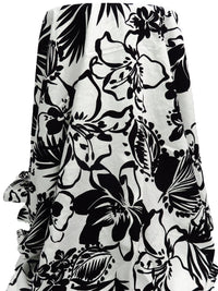 Black/White Linen/Cotton Tropical Print Shirt Weight Woven - LA Designer - 53W