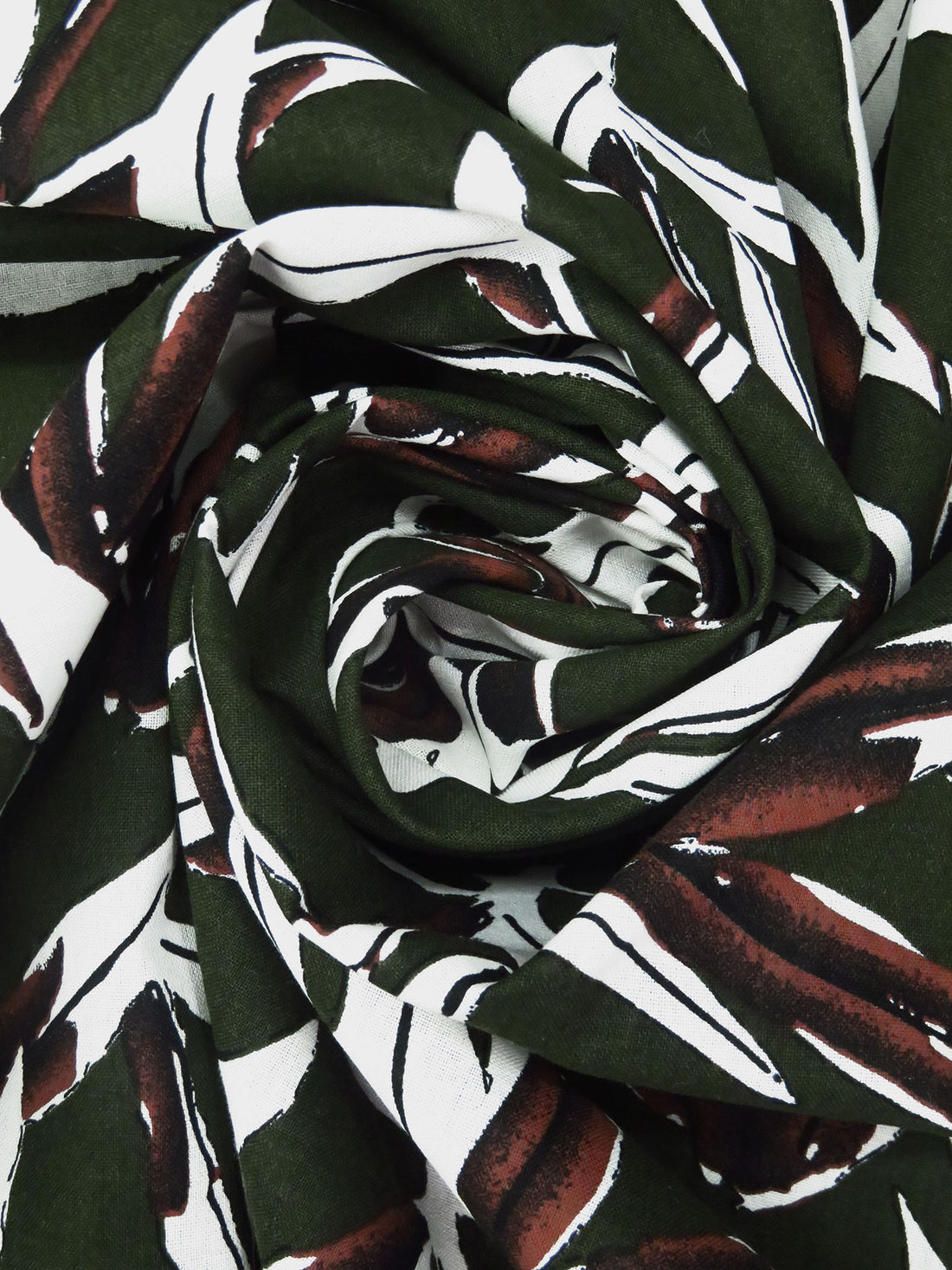 Dark Pine Tree/Black/White/Multi Linen/Cotton Leaf Print Shirt Weight Woven - LA Designer - 56W