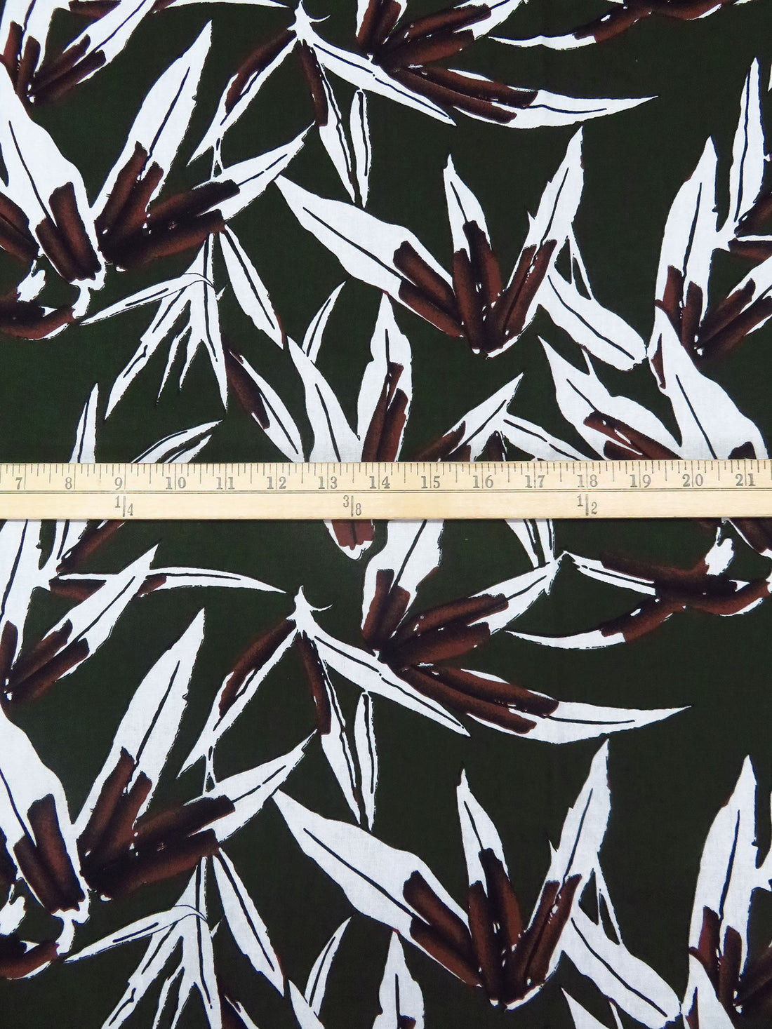 Dark Pine Tree/Black/White/Multi Linen/Cotton Leaf Print Shirt Weight Woven - LA Designer - 56W