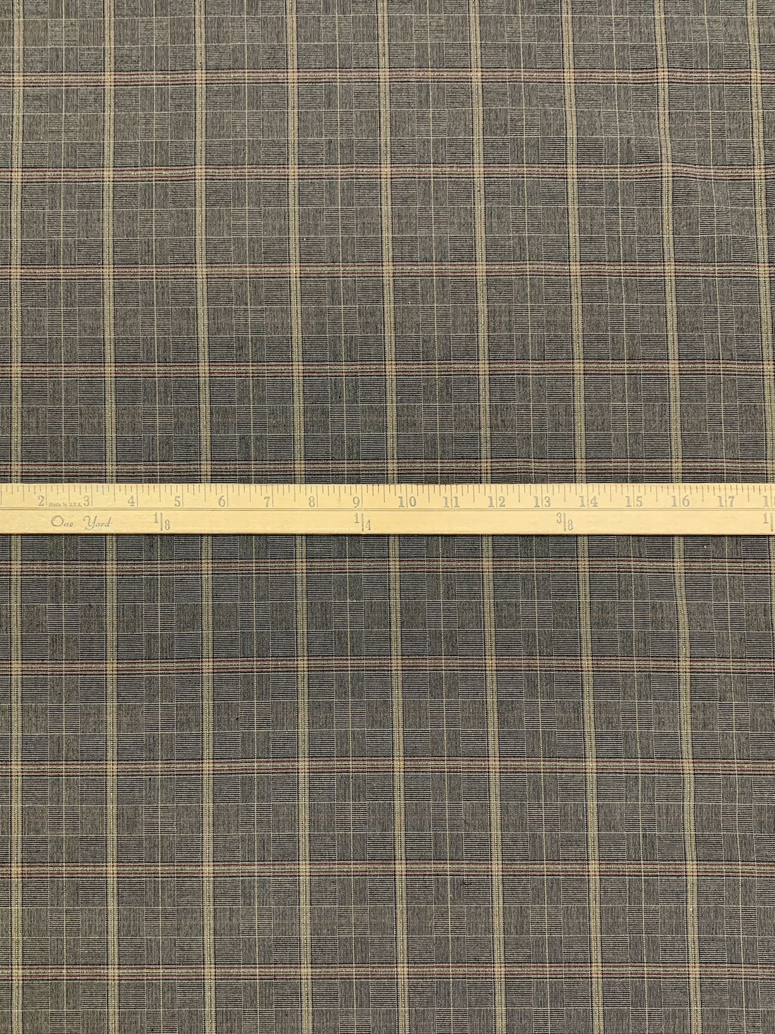 Tan/Coffee/Black/Gold Polyester/Rayon/Metallic/Lycra Yarn-Dyed Plaid Stretch Suiting 53W