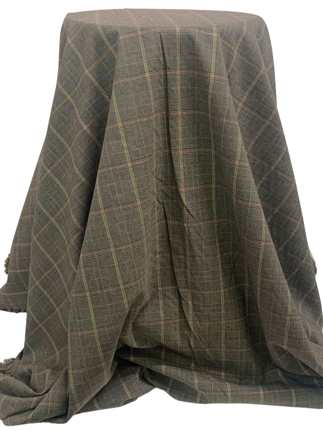 Tan/Coffee/Black/Gold Polyester/Rayon/Metallic/Lycra Yarn-Dyed Plaid Stretch Suiting 53W