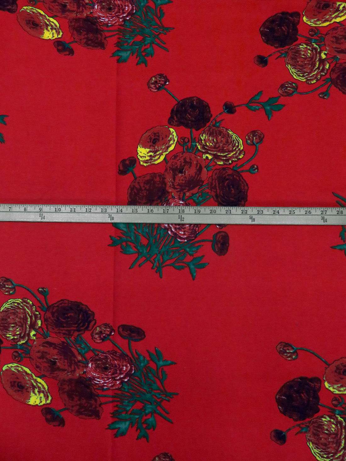 Dark Fire Engine Red/Dark Yellow/Dark Green/Multi Linen/Cotton Large Floral Bouquet Print Shirt Weight Woven 57W