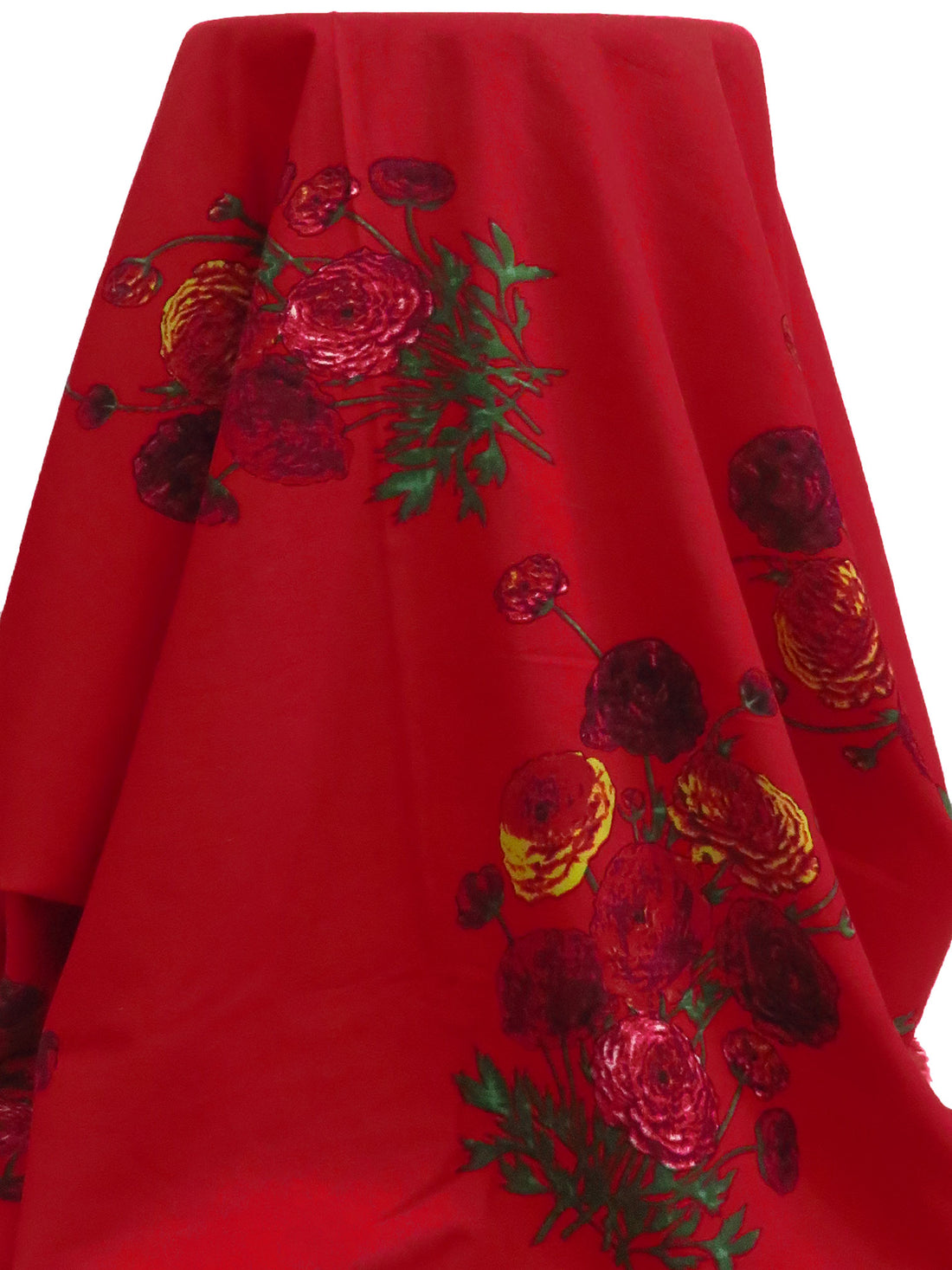 Dark Fire Engine Red/Dark Yellow/Dark Green/Multi Linen/Cotton Large Floral Bouquet Print Shirt Weight Woven 57W