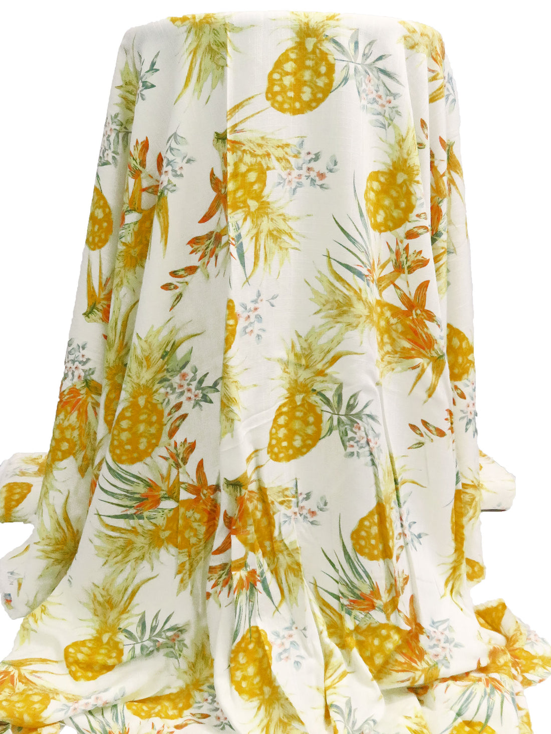 Marigold/Off-White/Pearl Aqua/Multi Linen/Rayon Tropical Pineapple Print Shirt Weight Woven 56W