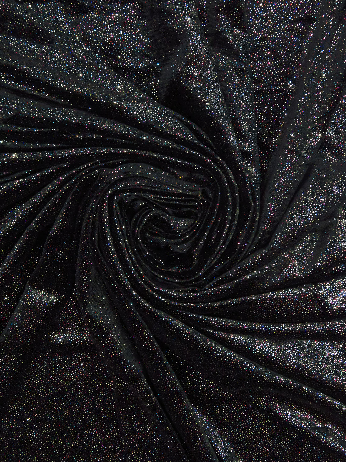 Pitch Black Polyester/Lycra Rainbow Glitter Velvet Knit - NY Designer - 58W