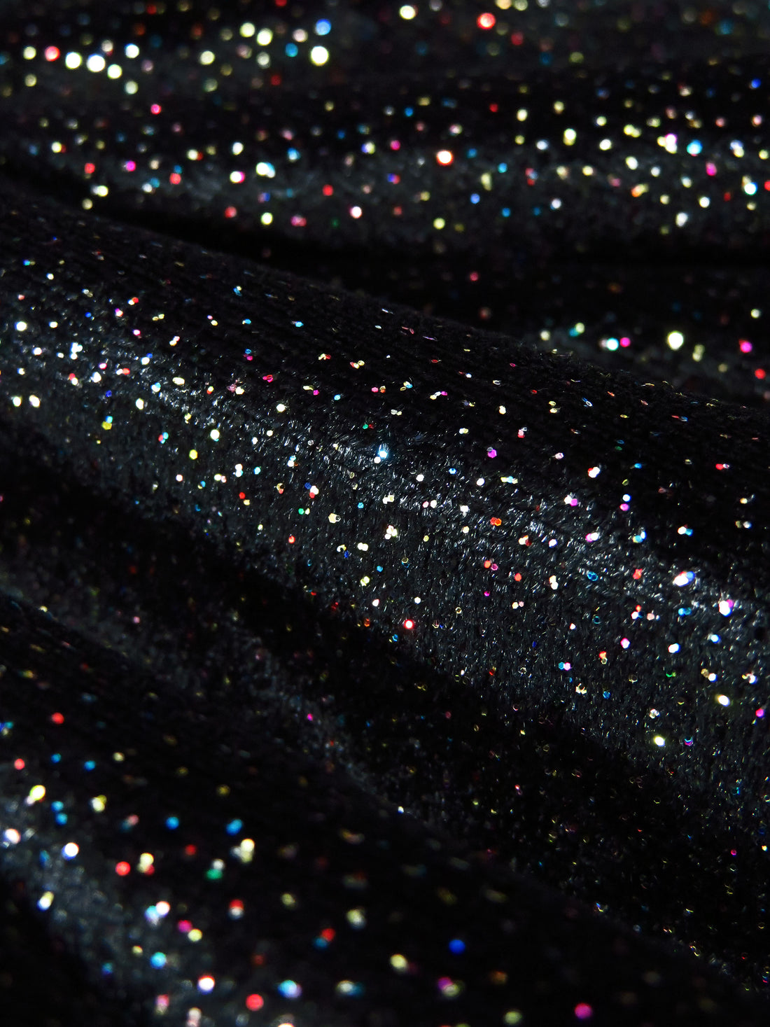 Pitch Black Polyester/Lycra Rainbow Glitter Velvet Knit - NY Designer - 58W