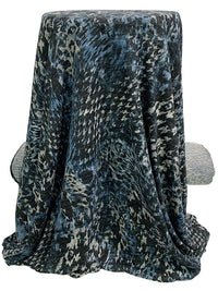 Sea Blue/Black/Bright Gray Polyester/Lycra Warped Animal Houndstooth Print Heathered Hacci Sweater Knit 56W