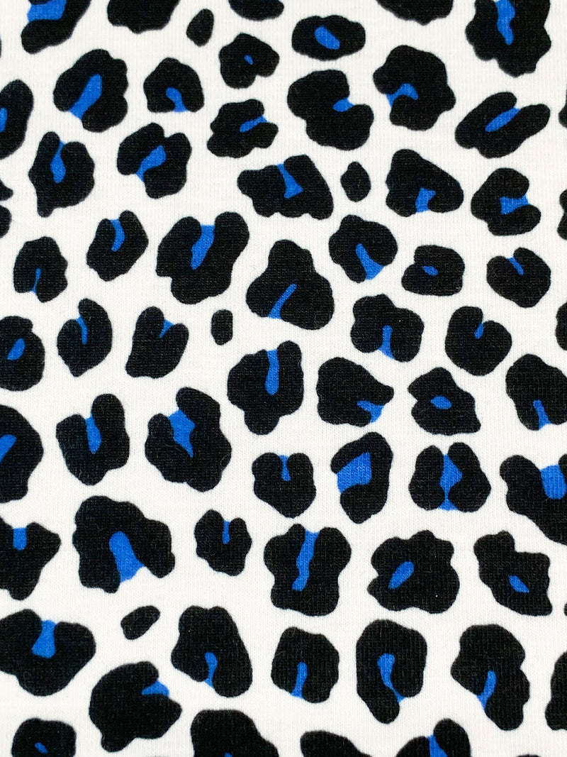 White/True Blue/Black Polyester/Lycra Animal Print Jersey Knit 60W