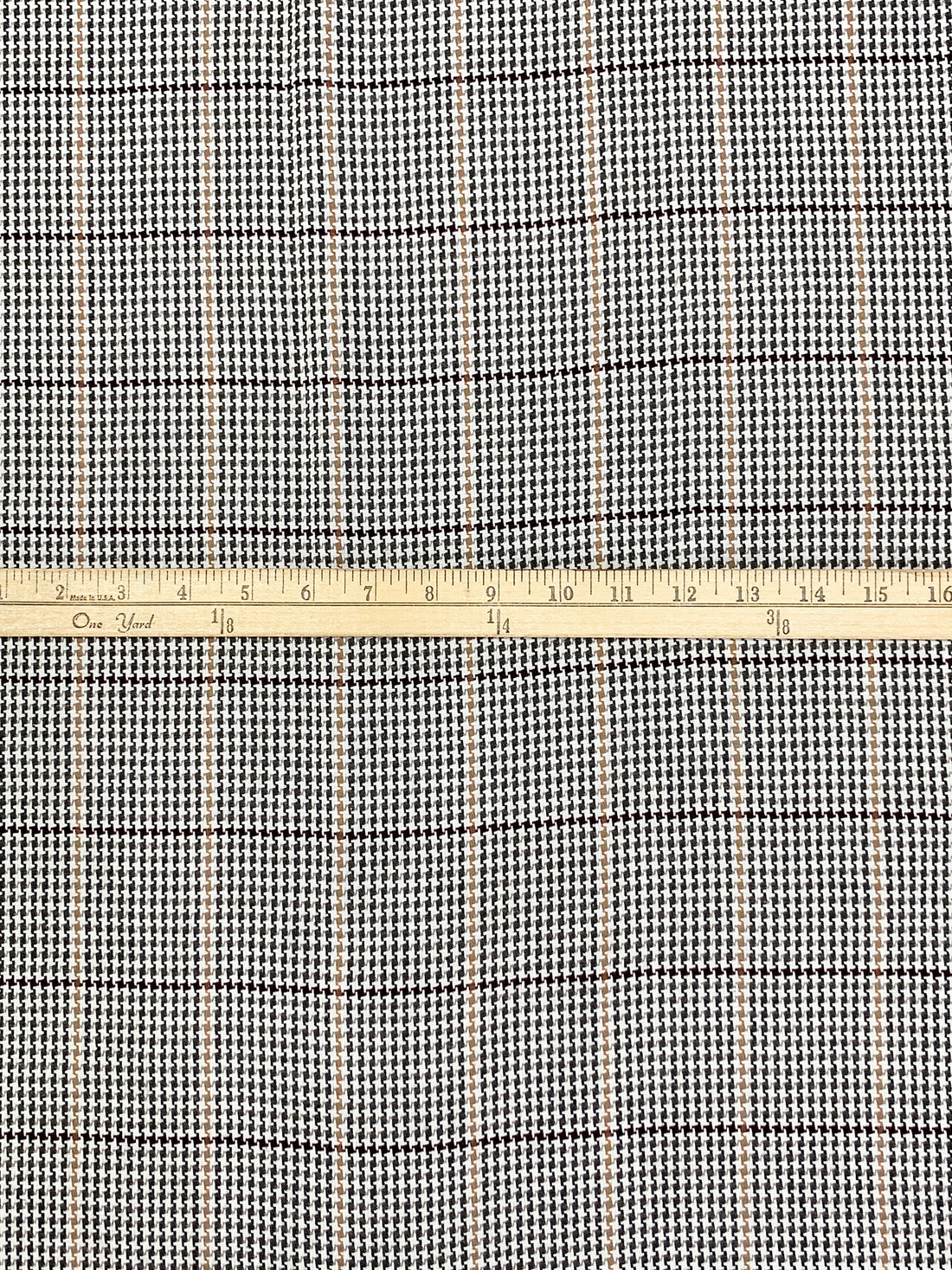 White/Dark Tan/Black/Multi 100% Cotton Pinwheel Houndstooth Plaid Weave Shirting - Imported From Japan - 43W