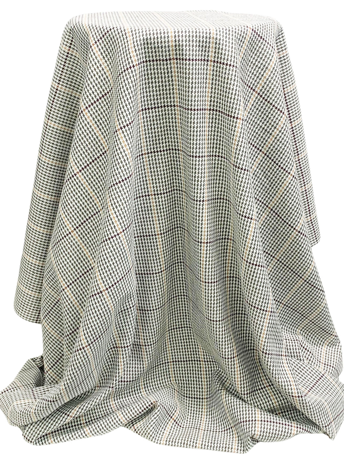 White/Dark Tan/Black/Multi 100% Cotton Pinwheel Houndstooth Plaid Weave Shirting - Imported From Japan - 43W