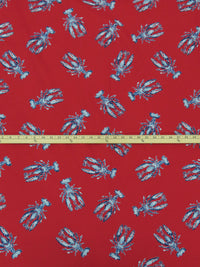 Cherry Red/Sapphire/White/Carolina Blue 100% Polyester Lobster Print Board Short Woven 58W