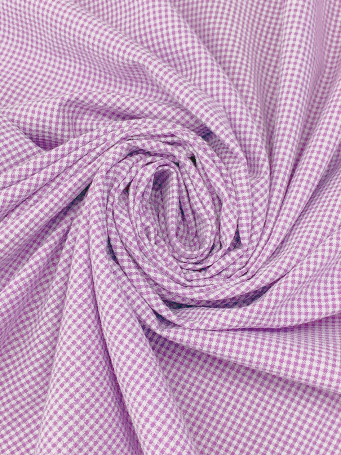White/Orchid 100% Cotton Mini Check Seersucker Shirting 56W