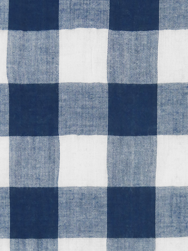 Ghost White/Lapis Blue 100% Cotton Check Plaid Washed Voile 58W