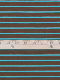 Chocolate Brown/Pacific Blue 100% Cotton Horizontal Stripe Print Jersey Knit 70W