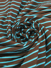 Chocolate Brown/Pacific Blue 100% Cotton Horizontal Stripe Print Jersey Knit 70W