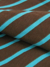 Chocolate Brown/Pacific Blue 100% Cotton Horizontal Stripe Print Jersey Knit 70W