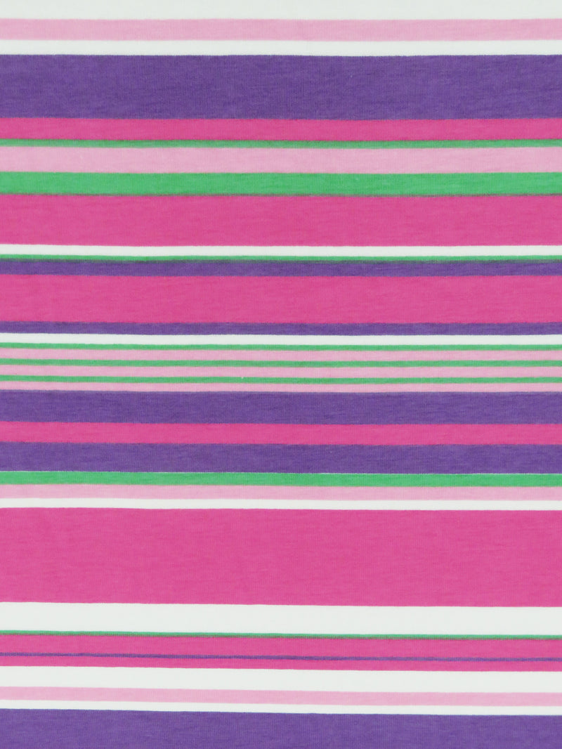 Dark Fruit Punch Pink/Amethyst/Lizard Green/Cherry Pink Cotton/Lycra Horizontal Stripe Print Jersey Knit 58W