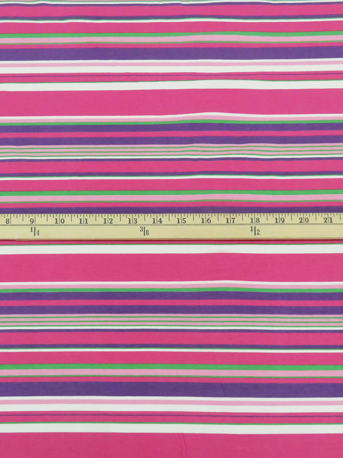 Dark Fruit Punch Pink/Amethyst/Lizard Green/Cherry Pink Cotton/Lycra Horizontal Stripe Print Jersey Knit 58W