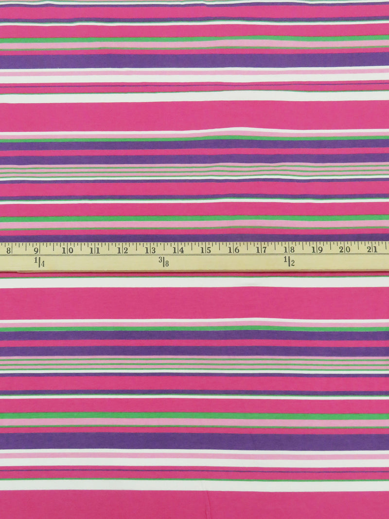 Dark Fruit Punch Pink/Amethyst/Lizard Green/Cherry Pink Cotton/Lycra Horizontal Stripe Print Jersey Knit 58W