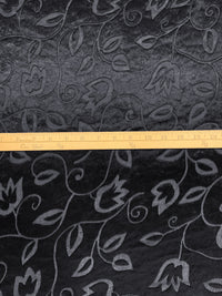 Cool Black Polyester/Lycra Floral Vines Burnout Velvet Knit 60W