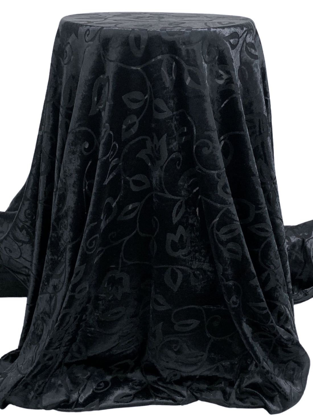 Cool Black Polyester/Lycra Floral Vines Burnout Velvet Knit 60W