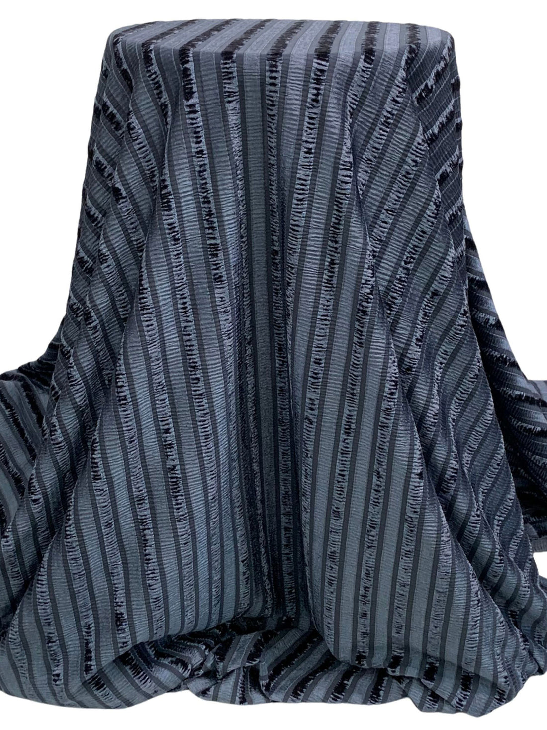 Slate Blue Polyester/Lycra Vertical Ribbon Stripe Velvet Knit 60W