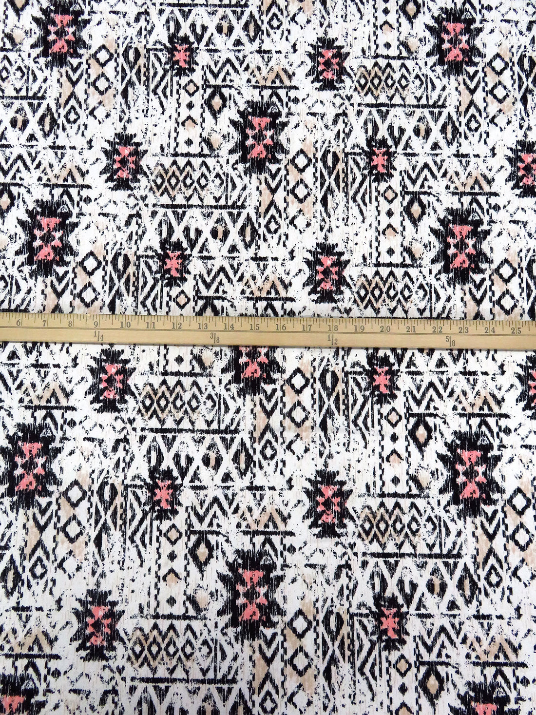 White/Black/Salmon Pink/Light Apricot Polyester/Lycra Distressed Geometric Print DTY Knit 59W