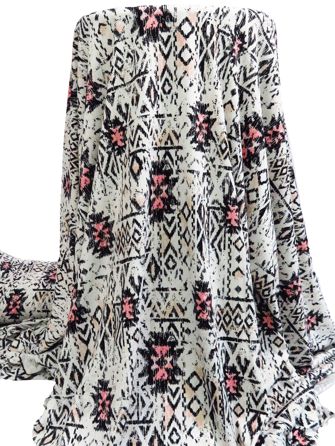 White/Black/Salmon Pink/Light Apricot Polyester/Lycra Distressed Geometric Print DTY Knit 59W