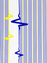 Blue/Yellow/White Nylon/Lycra Vertical Electricity Stripe Print Swimwear/Activewear Knit - Luxury Activewear Brand - 56W