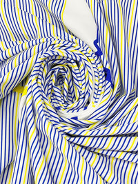 Blue/Yellow/White Nylon/Lycra Vertical Electricity Stripe Print Swimwear/Activewear Knit - Luxury Activewear Brand - 56W