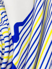 Blue/Yellow/White Nylon/Lycra Vertical Electricity Stripe Print Swimwear/Activewear Knit - Luxury Activewear Brand - 56W