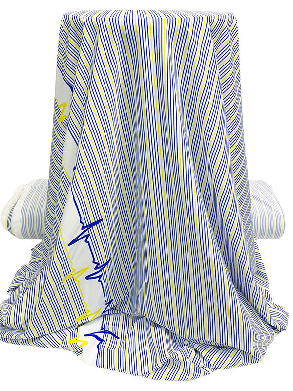 Blue/Yellow/White Nylon/Lycra Vertical Electricity Stripe Print Swimwear/Activewear Knit - Luxury Activewear Brand - 56W