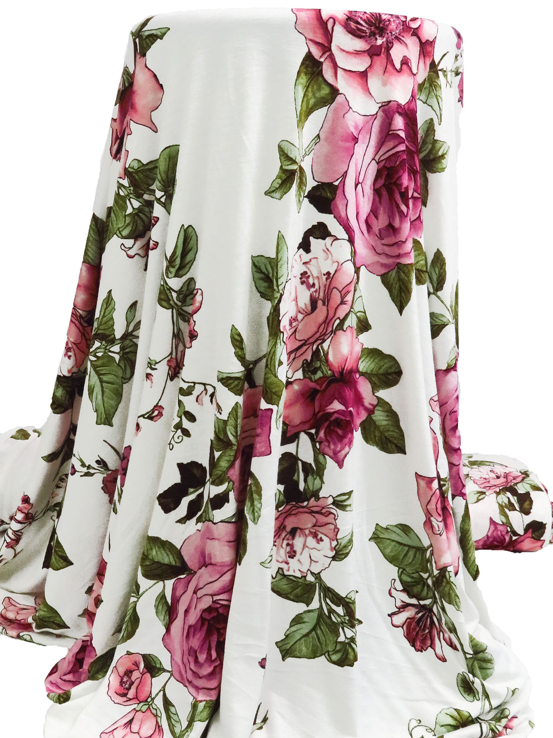 White/Tree Peony/Moss/Multi Rayon/Lycra Large Floral Garland Print Jersey Knit 62W