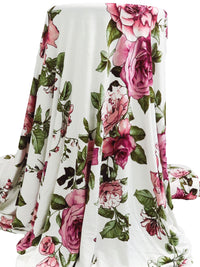 White/Tree Peony/Moss/Multi Rayon/Lycra Large Floral Garland Print Jersey Knit 62W